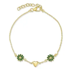 Herz Marguerite dunkelgrünem Armband aus vergoldetem Sterlingsilber - Maggie