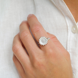15 mm Marguerite Ring aus rhodiniertem Silber