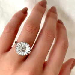 15 mm Marguerite Ring aus rhodiniertem Silber