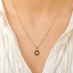 11 mm Marguerite schwarz Anhänger aus vergoldetem Sterlingsilber - Marie