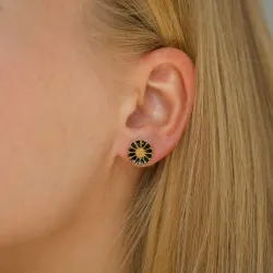 11 - 12 MM Marguerite schwarzem Ohrstecker in vergoldetem Silber - Marie