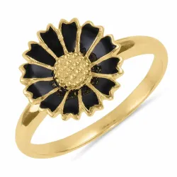 12 mm Marguerite schwarz Ring aus vergoldetem Sterlingsilber - Marie