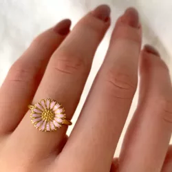12 mm Marguerite rosa Ring aus vergoldetem Sterlingsilber