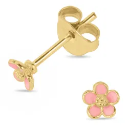 kleinen Marguerite pink Ohrstecker in vergoldetem Silber - Majse