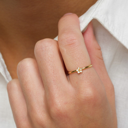 5 mm Marguerite weißem Ring aus vergoldetem Sterlingsilber - Majse