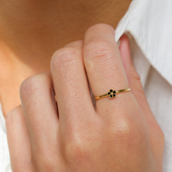 5 mm Marguerite schwarz Ring aus vergoldetem Sterlingsilber - Majse