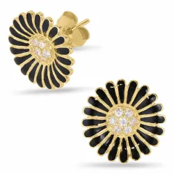 14 mm Marguerite schwarzem Zirkon Ohrstecker in vergoldetem Silber - Matilda