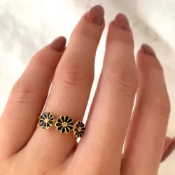 Marguerite schwarz Ring aus vergoldetem Sterlingsilber