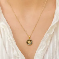 15 mm Marguerite schwarz Halskette mit Anhänger aus vergoldetem Sterlingsilber - Marie