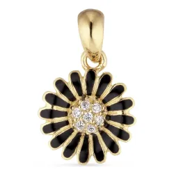 11 mm Marguerite schwarz Zirkon Anhänger aus vergoldetem Sterlingsilber - Matilda