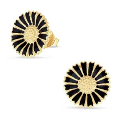14,5 mm Marguerite schwarzem Ohrstecker in vergoldetem Silber - Marie
