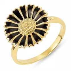 14 mm Marguerite schwarz Ring aus vergoldetem Sterlingsilber