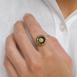 14 mm Marguerite schwarz Ring aus vergoldetem Sterlingsilber