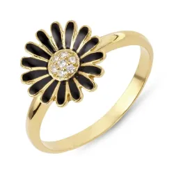11 mm Marguerite schwarz Zirkon Ring aus vergoldetem Sterlingsilber - Matilda