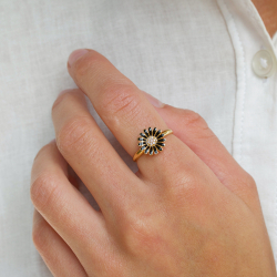 11 mm Marguerite schwarz Zirkon Ring aus vergoldetem Sterlingsilber