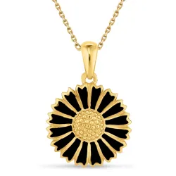 15 mm Marguerite schwarz Halskette mit Anhänger aus vergoldetem Sterlingsilber - Marie