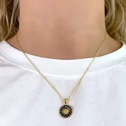 15 mm Marguerite schwarz Halskette mit Anhänger aus vergoldetem Sterlingsilber - Marie