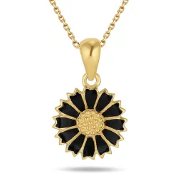 11 mm Marguerite schwarz Halskette aus vergoldetem Sterlingsilber - Marie