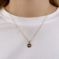 11 mm Marguerite schwarz Halskette aus vergoldetem Sterlingsilber - Marie