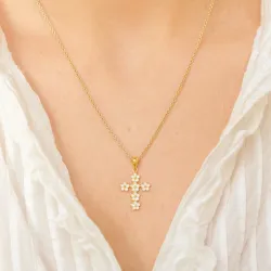 Kreuz Marguerite Anhänger aus vergoldetem Sterlingsilber - Majse