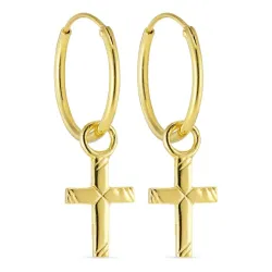 14 mm Kreuz Kreole in vergoldetem Sterlingsilber - Amoré
