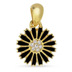 11 mm Marguerite schwarz Anhänger aus vergoldetem Sterlingsilber - Marie