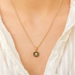 11 mm Marguerite schwarz Anhänger aus vergoldetem Sterlingsilber - Marie