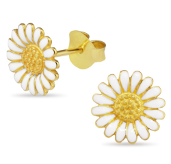 11 mm Marguerite weißen Ohrstecker in vergoldetem Silber - Matilda
