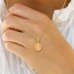 Marguerite pink Halskette aus vergoldetem Sterlingsilber und Anhänger aus vergoldetem Sterlingsilber - Marie