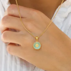 11,5 mm Marguerite blauem Anhänger aus vergoldetem Sterlingsilber - Marie