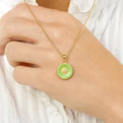 14,5 mm Marguerite hellgrünem Anhänger aus vergoldetem Sterlingsilber - Marie