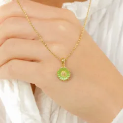 12 mm Marguerite hellgrünem Anhänger aus vergoldetem Sterlingsilber - Marie