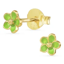 4,5 mm Marguerite hellgrünem Ohrstecker in vergoldetem Silber - Majse