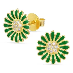 11 mm Marguerite dunkelgrünen Ohrringe in vergoldetem Sterlingsilber - Matilda