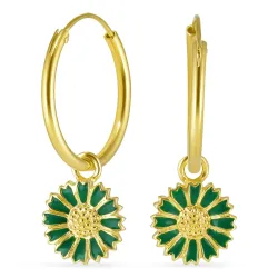 18 mm Marguerite dunkelgrünen Kreole in vergoldetem Silber - Marie