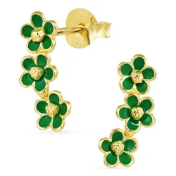 Marguerite dunkelgrünen Ohrringe in vergoldetem Silber - Majse