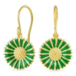14,5 mm Marguerite dunkelgrünen Ohrringe in vergoldetem Silber - Marie