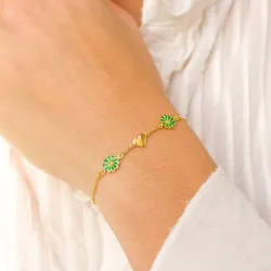 Herz Marguerite dunkelgrünem Armband aus vergoldetem Sterlingsilber - Maggie