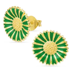 14,5 mm Marguerite dunkelgrünen Ohrringe in vergoldetem Sterlingsilber - Marie