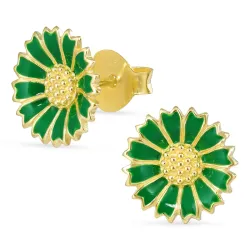 11,5 mm Marguerite dunkelgrünen Ohrringe in vergoldetem Silber - Marie