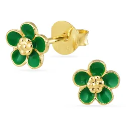 6 mm Marguerite dunkelgrünen Ohrringe in vergoldetem Silber - Majse