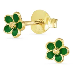 4,5 mm Marguerite dunkelgrünen Ohrringe in vergoldetem Silber - Majse