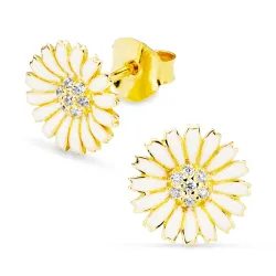 Marguerite weißen Zirkon Ohrstecker in vergoldetem Sterlingsilber