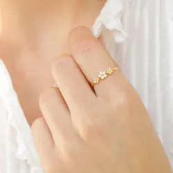 Marguerite weißem Ring aus vergoldetem Sterlingsilber - Majse