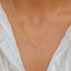 buchstab f Zirkon Halskette mit Anhänger aus 8 Karat Gold - My Letter