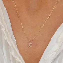 buchstab c Zirkon Halskette mit Anhänger aus 8 Karat Gold