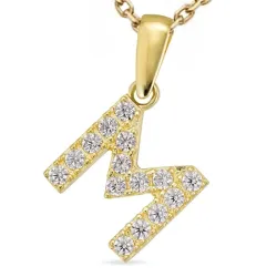 buchstab m Zirkon Halskette aus vergoldetem Sterlingsilber und Anhänger aus 8 Karat Gold - My Letter