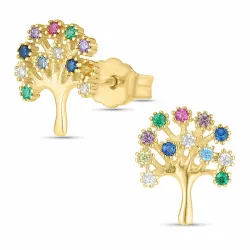Lebensbaum mehrfarbigen Ohrstecker in 8 Karat Gold mit Zirkon - Gold Collection