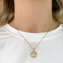 17 mm Lebensbaum Zirkon Anhänger aus 8 Karat Gold - Gold Collection