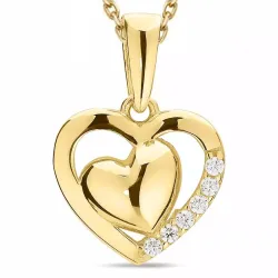 Herz Zirkon Halskette aus vergoldetem Sterlingsilber und Anhänger aus 8 Karat Gold - Gold Collection